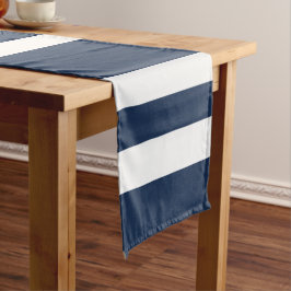 Navy Blue and White Stripes Muster Kurzer Tischläufer