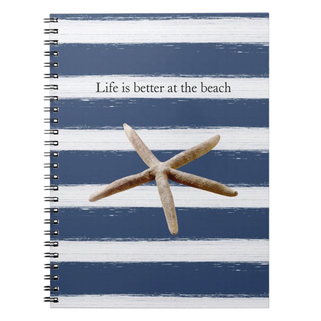 Navy Blue and White Stripes Starfish Notizblock (Vorderseite)