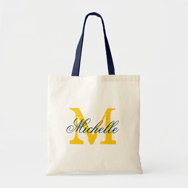 Navy blue and yellow monogram wedding tote bag tragetasche (Vorne)