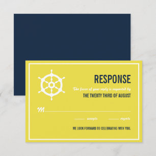 Navy Blue and Yellow Nautical Wedding RSVP Karte