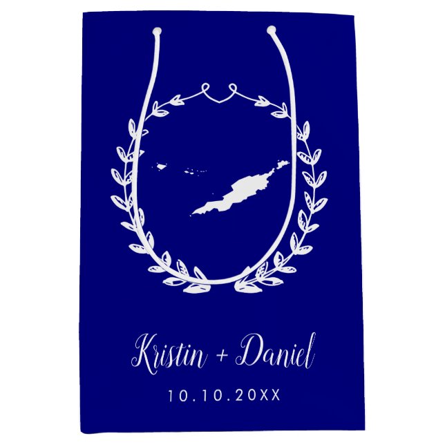 Navy Blue Anguilla Map Wedding Welcome Swag Mittlere Geschenktüte (Vorderseite)