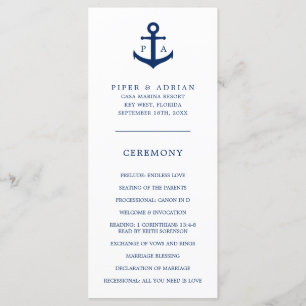 Navy-Blue-Anker-Monogramm Nautische Hochzeit Programm