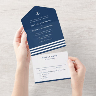 Navy-Blue-Anker-und-Streifen Nautical-Hochzeit All In One Einladung