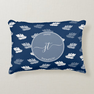 Navy Blue Antique Blätter Muster Monogram Dekokissen