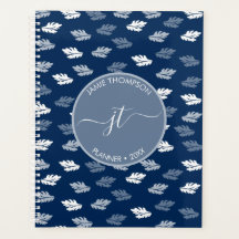 Navy Blue Antique Blätter Muster Monogram