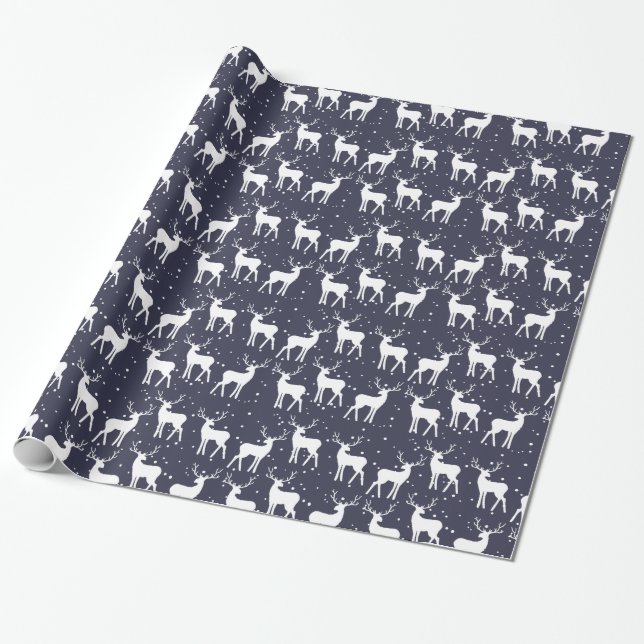 Navy Blue Antler Rentier Weihnachtsmuster Geschenkpapier (Ungerollt)