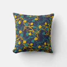 Navy Blue Aquamarin & Gelb Modernes Blumenmuster