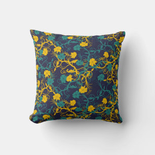 Navy Blue Aquamarin & Yellow Modern Floral Muster Kissen
