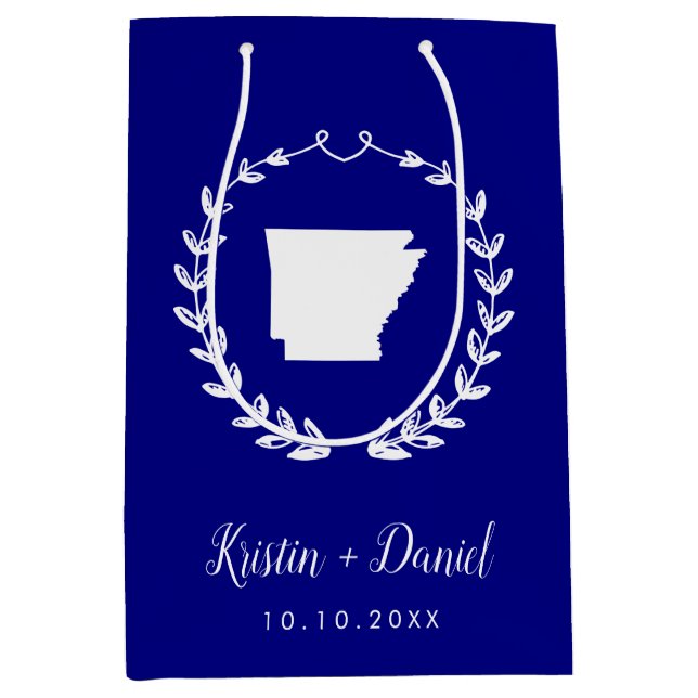 Navy Blue Arkansas Map Wedding Welcome Swag Mittlere Geschenktüte (Vorderseite)
