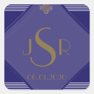 Navy Blue Art Deco Posh Wedding Monogram Sticker