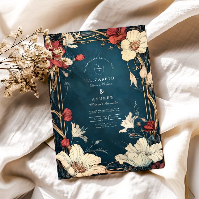 Navy Blue Art Nouveau Wedding Einladung (Von Creator hochgeladen)