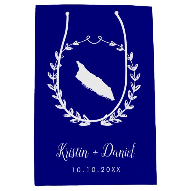 Navy Blue Aruba Map Wedding Welcome Swag Mittlere Geschenktüte (Vorderseite)