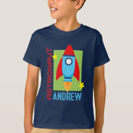 Navy Blue Astronaut Name Space Rocket Party Shirt