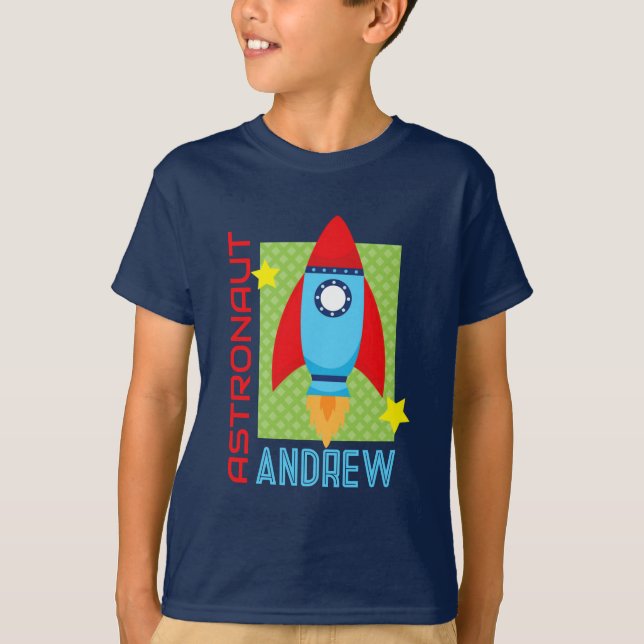 Navy Blue Astronaut Name Space Rocket Party Shirt (Vorderseite)