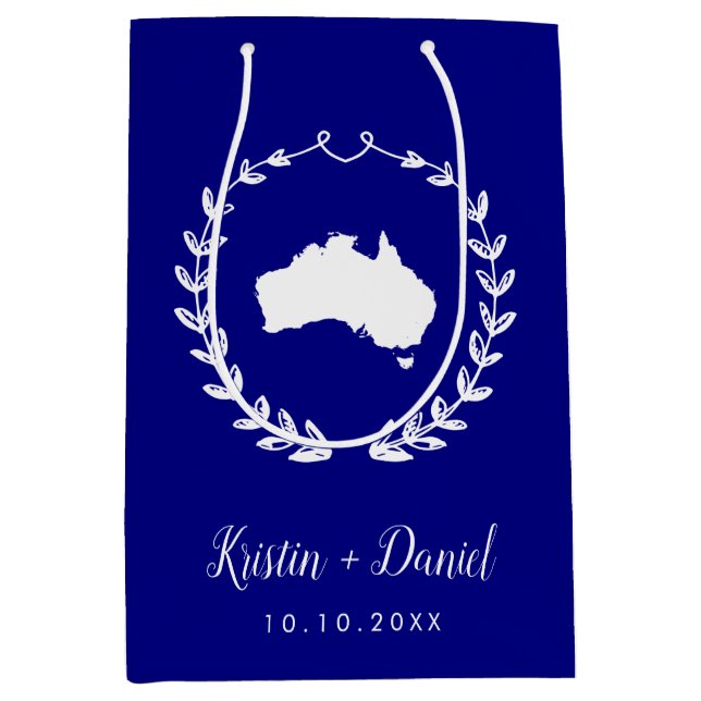 Navy Blue Australia Map Wedding Welcome Swag Mittlere Geschenktüte (Vorderseite)