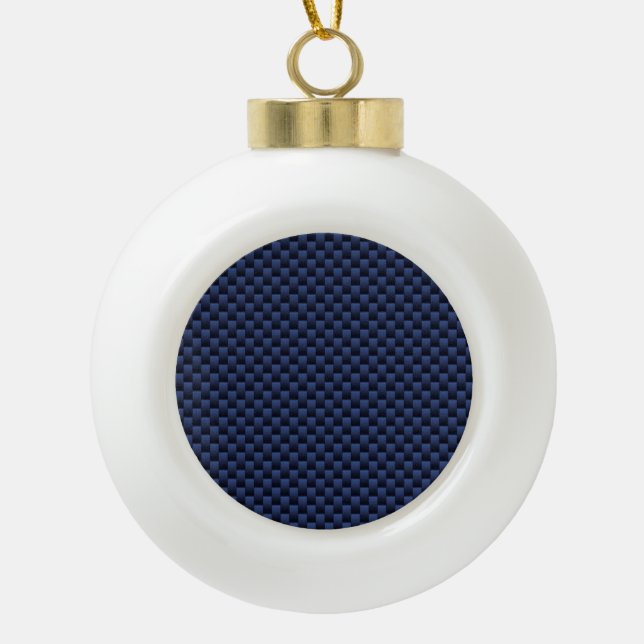 Navy Blue Automotive Carbon Fiber Weave Print Keramik Kugel-Ornament (Vorderseite)