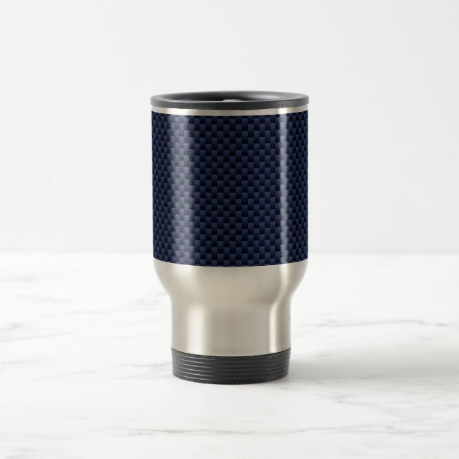 Navy Blue Automotive Carbon Fiber Weave Print Reisebecher (Mittel)