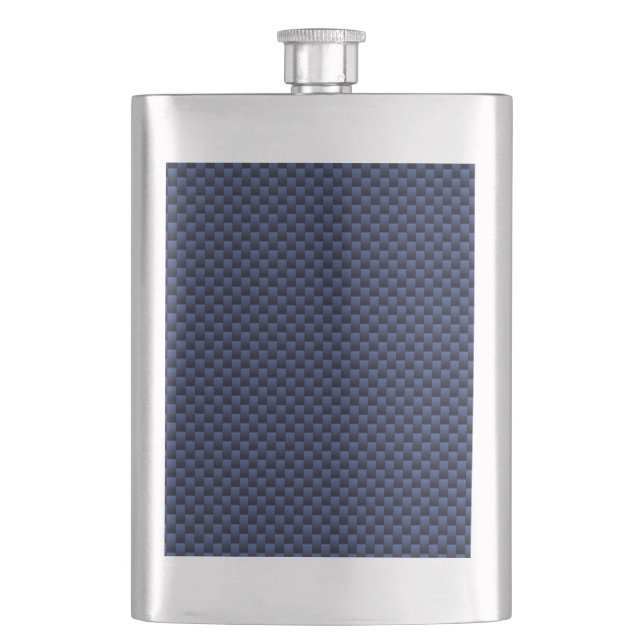 Navy Blue Automotive Carbon Fibre Weave Print Flachmann (Vorderseite)