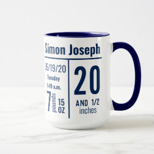 Navy Blue Baby Boy Foto Birth Record State Tasse