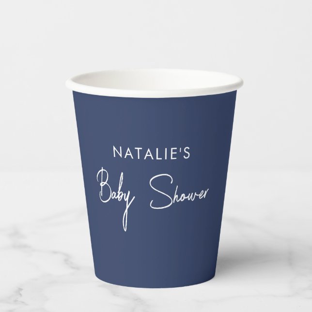 Navy Blue Baby Dusche Party einfach Pappbecher (Vorderseite)