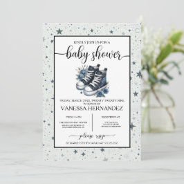 Navy Blue Baby High Tops Baby Dusche Einladung