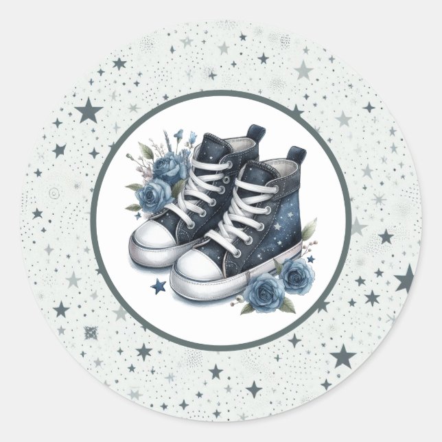 Navy Blue Baby High Tops Baby Dusche Runder Aufkleber (Vorderseite)
