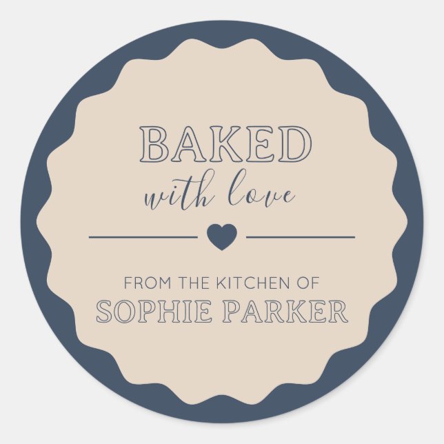 Navy Blue Baked With Love Simple Scallop Sticker (Vorderseite)