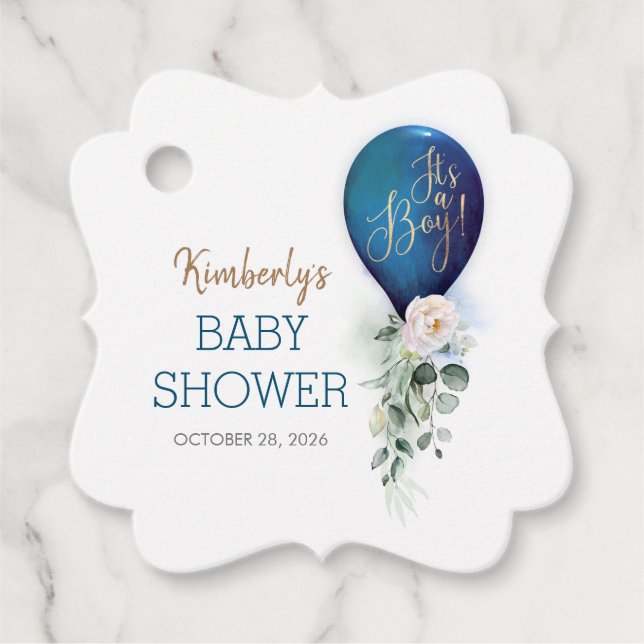 Navy Blue Balloon Baby Dusche Vielen Dank Geschenkanhänger (Vorderseite)