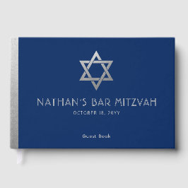 Navy Blue Bar Mitzvah Silver Star von David Custom Gästebuch