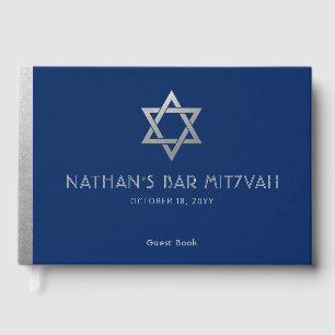Navy Blue Bar Mitzvah Silver Star von David Custom Gästebuch