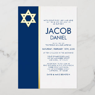 Navy Blue Bar Mitzvah Star von David Gold Folieneinladung