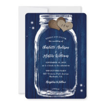 Navy Blue Barn Wood Mason Jar Wedding Einladung