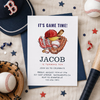Navy Blue Baseball Kindergeburtstag Party Einladung