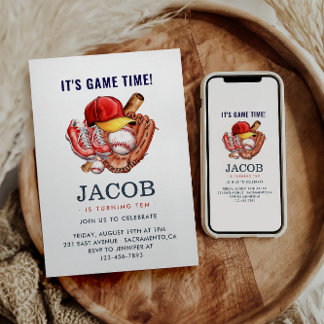 Navy Blue Baseball Kindergeburtstag Party Einladung