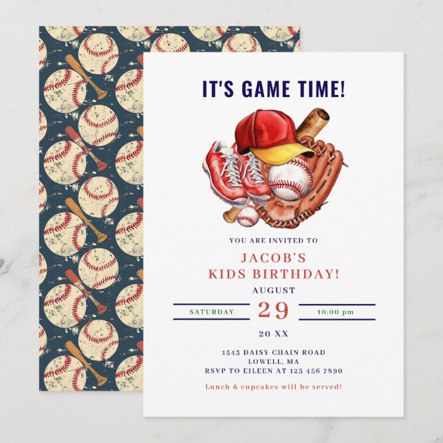 Navy Blue Baseball Kindergeburtstag Party Einladung (Vorne/Hinten)
