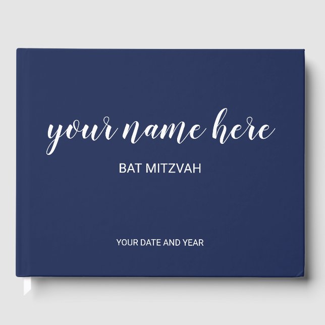 Navy Blue Bat Mitzvah Guestbook Gästebuch (Vorderseite)