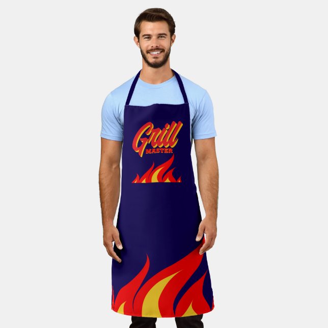 Navy blue BBQ apron with red hot fire flames Schürze (Getragen)