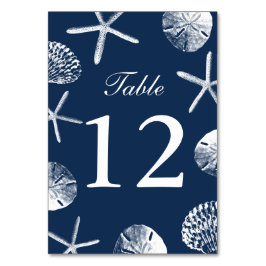 Navy Blue Beach Theme Seashells Tischnummern