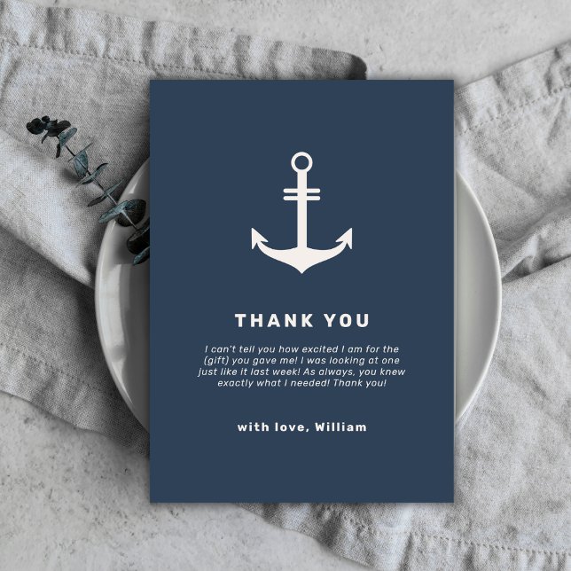 Navy Blue Beige Nautical Anchor Baby Dusche Dankeskarte (Navy Blue Beige Nautical Anchor Baby Shower Thank You Card)