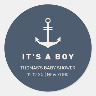 Navy Blue Beige Nautical Anchor Baby Dusche Runder Aufkleber