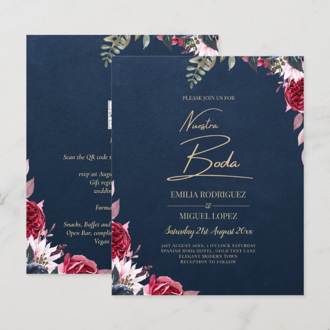 Navy Blue Berry Floral Burgundy Winter Fall (Vorne/Hinten)