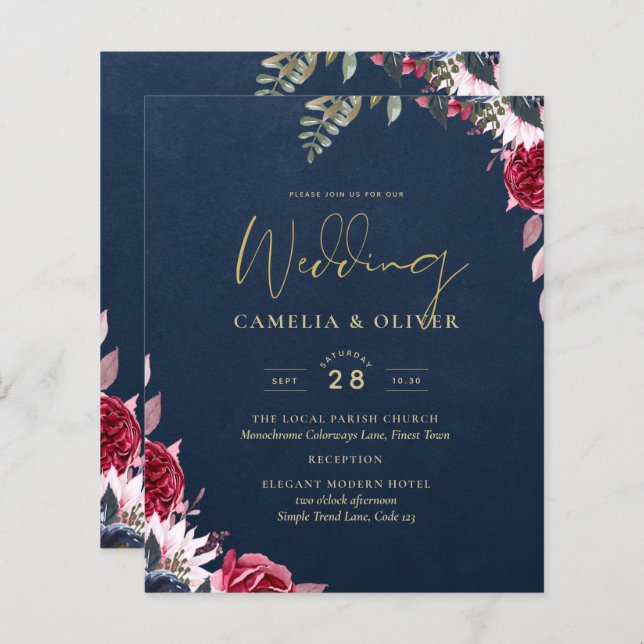 Navy Blue Berry Floral Burgundy Winter Fall (Vorne/Hinten)