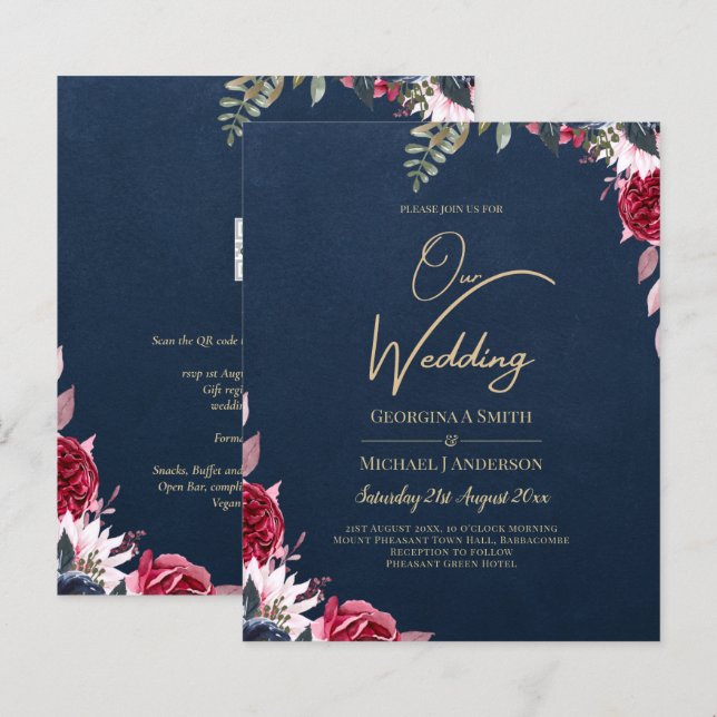 Navy Blue Berry Floral Burgundy Winter Fall (Vorne/Hinten)