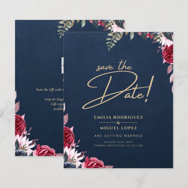 Navy Blue Berry Floral Burgundy Winter Fall (Vorne/Hinten)