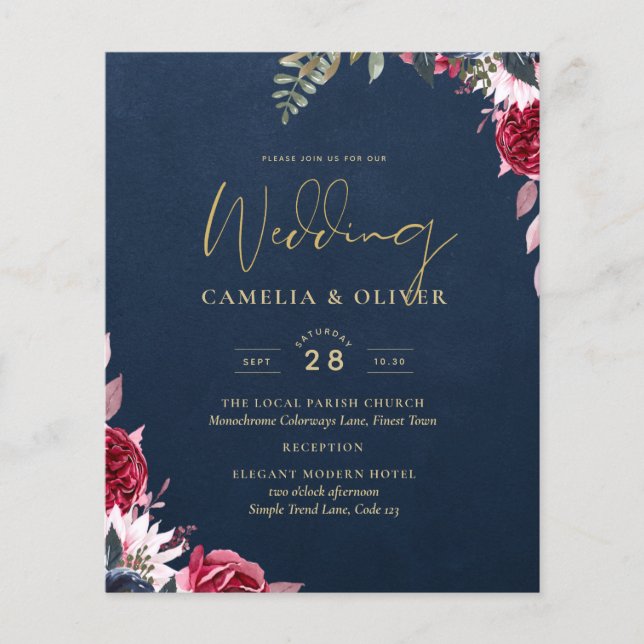 Navy Blue Berry Floral Burgundy Winter Fall (Vorderseite)