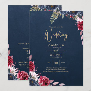 Navy Blue Berry Floral Burgundy Winter Fall Einladung
