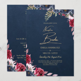 Navy Blue Berry Floral Burgundy Winter Fall Einladung