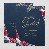 Navy Blue Berry Floral Burgundy Winter Fall