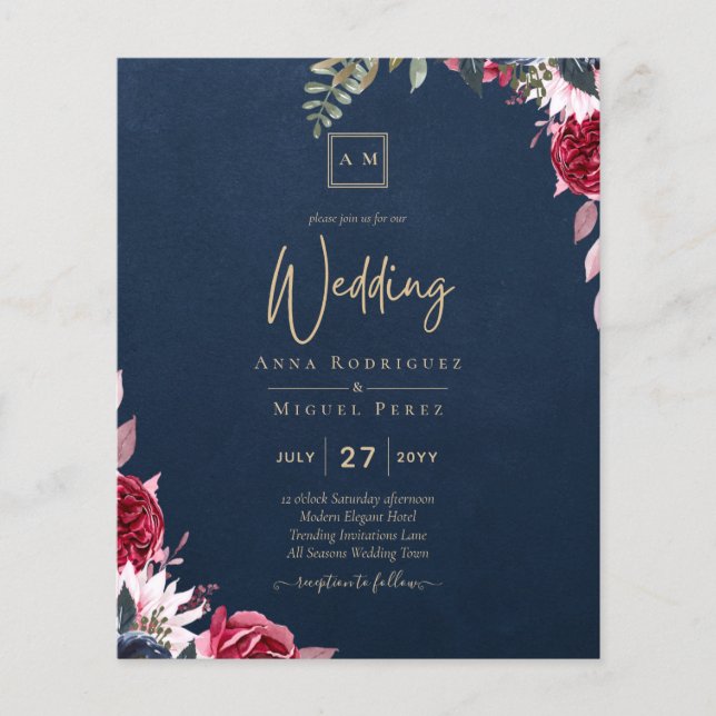 Navy Blue Berry Floral Burgundy Winter Fall Flyer (Vorne)