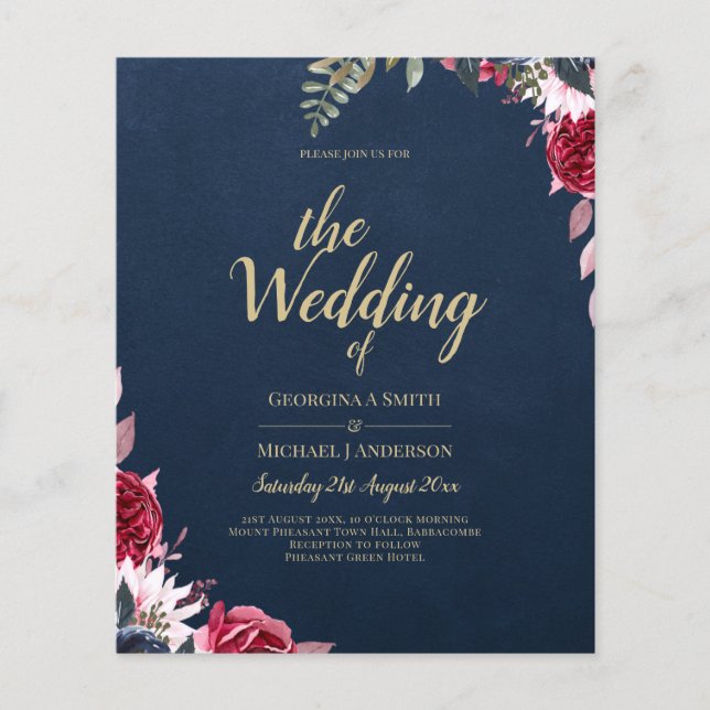 Navy Blue Berry Floral Burgundy Winter Fall Flyer (Vorne)